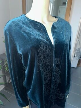 Chico's Teal Green Velvet Jacket ~ Size 3